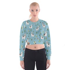 Lama And Cactus Pattern Cropped Sweatshirt by Valentinaart