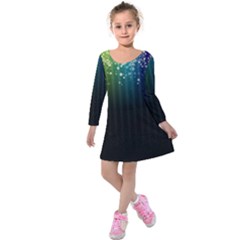 Colorful Space Rainbow Stars Kids  Long Sleeve Velvet Dress