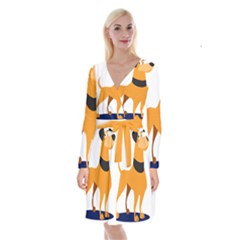 Stub Illustration Cute Animal Dog Long Sleeve Velvet Front Wrap Dress