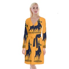 Illustration Silhouette Art Mammals Long Sleeve Velvet Front Wrap Dress