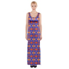 Blue Orange Yellow Swirl Pattern Maxi Thigh Split Dress by BrightVibesDesign
