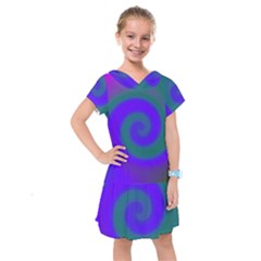 Swirl Green Blue Abstract Kids  Drop Waist Dress by BrightVibesDesign