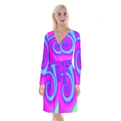 Swirl Pink Turquoise Abstract Long Sleeve Velvet Front Wrap Dress by BrightVibesDesign