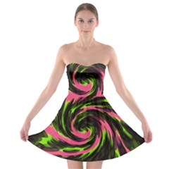Swirl Black Pink Green Strapless Bra Top Dress