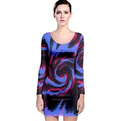 Swirl Black Blue Pink Long Sleeve Bodycon Dress by BrightVibesDesign