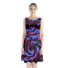 Swirl Black Blue Pink Sleeveless Waist Tie Chiffon Dress by BrightVibesDesign