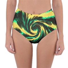 Swirl Black Yellow Green Reversible High-waist Bikini Bottoms by BrightVibesDesign