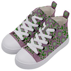Ivy And  Holm Oak With Fantasy Meditative Orchid Flowers Kid s Mid-top Canvas Sneakers by pepitasart
