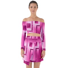 Pink Figures Rectangles Squares Mirror Off Shoulder Top With Skirt Set