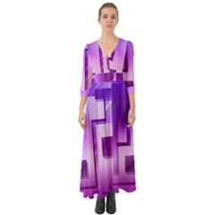 Purple Figures Rectangles Geometry Squares Button Up Boho Maxi Dress