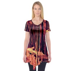 Forest Autumn Trees Trail Road Short Sleeve Tunic 