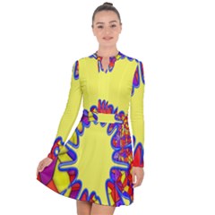 Embroidery Dab Color Spray Long Sleeve Panel Dress