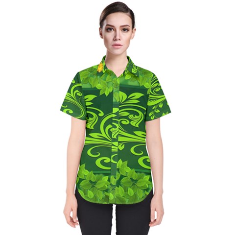 Background Texture Green Leaves Women s Short Sleeve Shirt by Sapixe