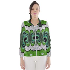 Fractal Art Green Pattern Design Windbreaker (women)