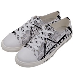 Line Art Architecture Vintage Old Women s Low Top Canvas Sneakers