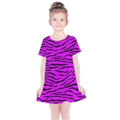 Hot Neon Pink And Black Tiger Stripes Kids  Simple Cotton Dress by PodArtist