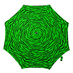 Bright Neon Green And Black Tiger Stripes  Hook Handle Umbrellas (small) by PodArtist