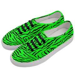 Bright Neon Green And Black Tiger Stripes  Women s Classic Low Top Sneakers by PodArtist