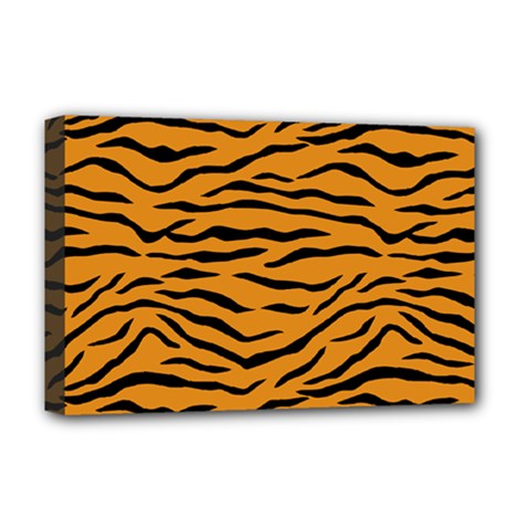 Orange And Black Tiger Stripes Deluxe Canvas 18  X 12   by PodArtist