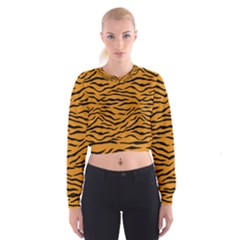 Orange And Black Tiger Stripes Cropped Sweatshirt by PodArtist