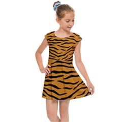 Orange And Black Tiger Stripes Kids Cap Sleeve Dress by PodArtist