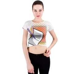 Letter Paper Note Design White Crew Neck Crop Top by Sapixe