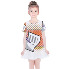 Letter Paper Note Design White Kids  Simple Cotton Dress by Sapixe