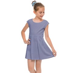 Usa Flag Blue & White Wavy Zigzag Chevron Stripes Kids Cap Sleeve Dress by PodArtist