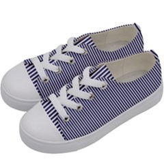 Usa Flag Blue And White Stripes Kids  Low Top Canvas Sneakers by PodArtist
