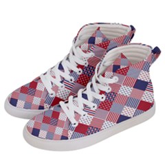 Usa Americana Diagonal Red White & Blue Quilt Women s Hi-top Skate Sneakers by PodArtist