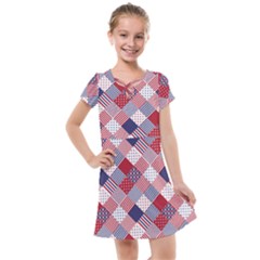 Usa Americana Diagonal Red White & Blue Quilt Kids  Cross Web Dress by PodArtist