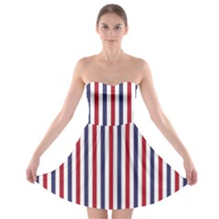 Usa Flag Red White And Flag Blue Wide Stripes Strapless Bra Top Dress by PodArtist