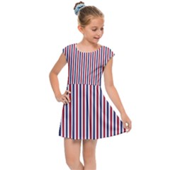 Usa Flag Red And Flag Blue Narrow Thin Stripes  Kids Cap Sleeve Dress by PodArtist