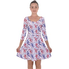 Red White And Blue Usa/uk/france Colored Party Streamers Quarter Sleeve Skater Dress by PodArtist