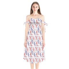 Red White And Blue Usa/uk/france Colored Party Streamers Shoulder Tie Bardot Midi Dress by PodArtist