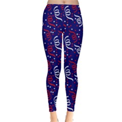 Red White And Blue Usa/uk/france Colored Party Streamers On Blue Leggings  by PodArtist