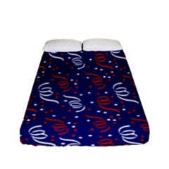 Red White And Blue Usa/uk/france Colored Party Streamers On Blue Fitted Sheet (full/ Double Size) by PodArtist