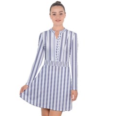 Mattress Ticking Wide Striped Pattern In Usa Flag Blue And White Long Sleeve Panel Dress by PodArtist