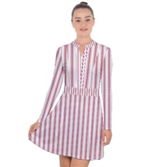 Mattress Ticking Wide Striped Pattern In Usa Flag Red And White Long Sleeve Panel Dress by PodArtist