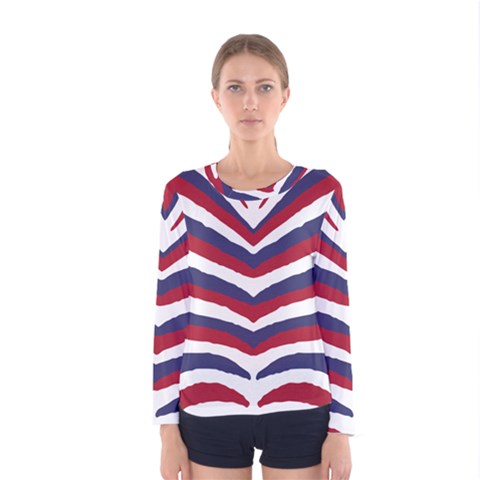 Us United States Red White And Blue American Zebra Strip Women s Long Sleeve Tee by PodArtist