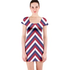 United States Red White And Blue American Jumbo Chevron Stripes Short Sleeve Bodycon Dress by PodArtist