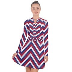 United States Red White And Blue American Jumbo Chevron Stripes Long Sleeve Panel Dress by PodArtist