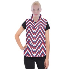United States Red White And Blue American Jumbo Chevron Stripes Women s Button Up Vest by PodArtist
