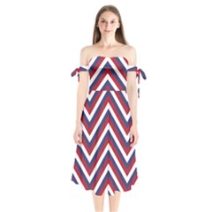 United States Red White And Blue American Jumbo Chevron Stripes Shoulder Tie Bardot Midi Dress by PodArtist