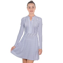 Mattress Ticking Narrow Striped Pattern In Usa Flag Blue And White Long Sleeve Panel Dress by PodArtist