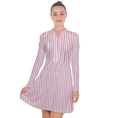 Mattress Ticking Narrow Striped Usa Flag Red And White Long Sleeve Panel Dress by PodArtist