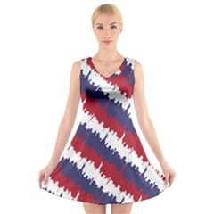Ny Usa Candy Cane Skyline In Red White & Blue V-neck Sleeveless Dress by PodArtist