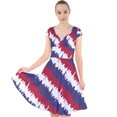 Ny Usa Candy Cane Skyline In Red White & Blue Cap Sleeve Front Wrap Midi Dress by PodArtist