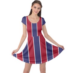 Large Red White And Blue Usa Memorial Day Holiday Vertical Cabana Stripes Cap Sleeve Dress by PodArtist