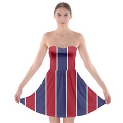 Large Red White And Blue Usa Memorial Day Holiday Vertical Cabana Stripes Strapless Bra Top Dress